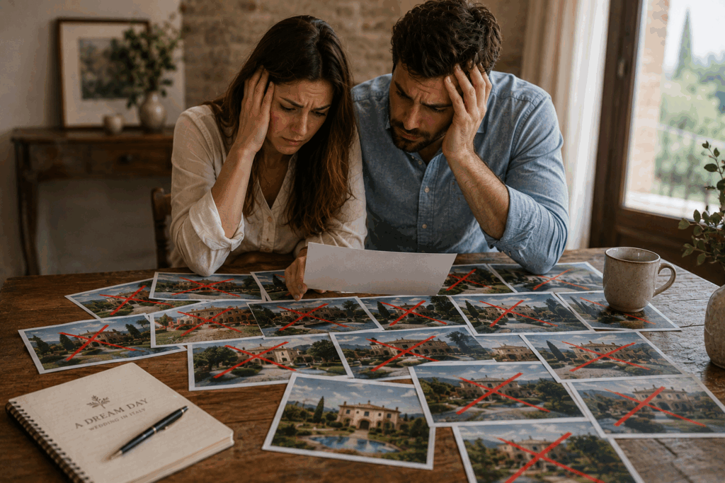 Couple researching and planning their destination wedding in Italy