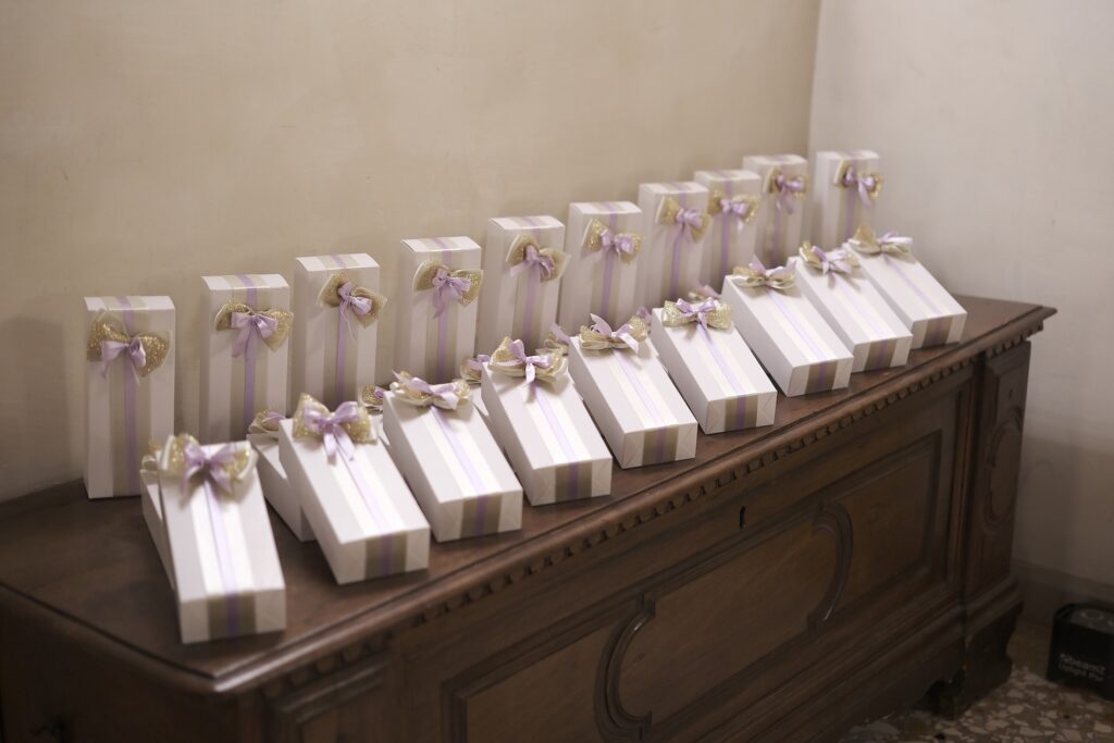 Grappa wedding favors for Lauren and Bill’s wedding at Castello di Susans