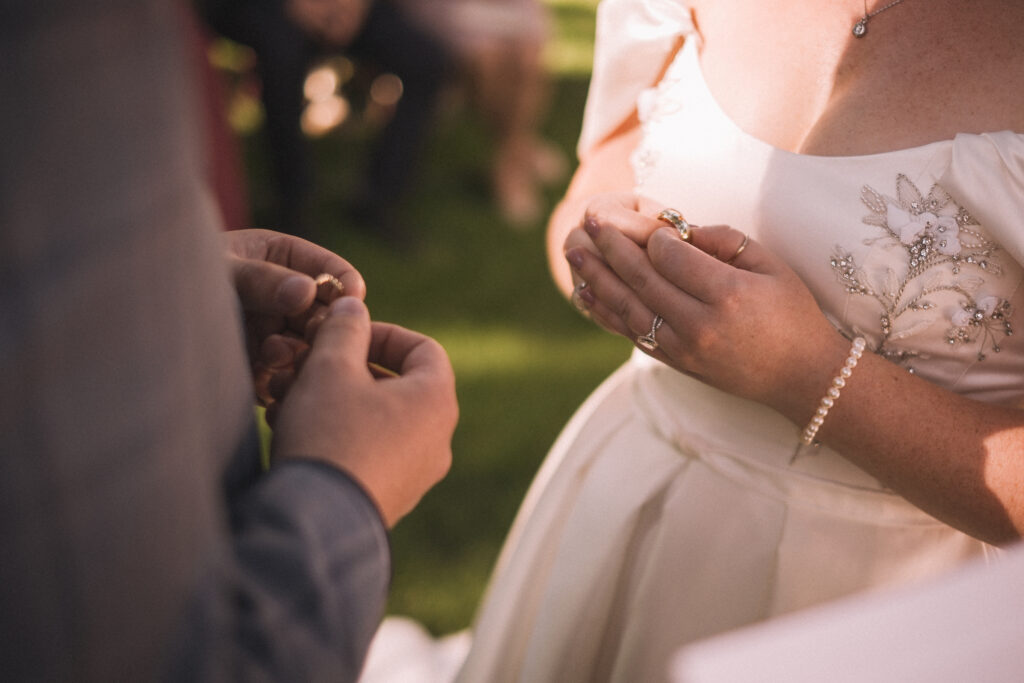 Exchange of wedding rings during a symbolic ceremony in Italy